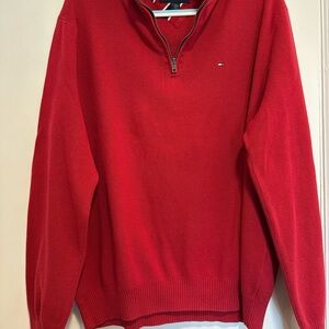 Tommy Hilfiger Men’s Red 1/4 Zip Pullover Sweater Size XL Classic Flag Logo.